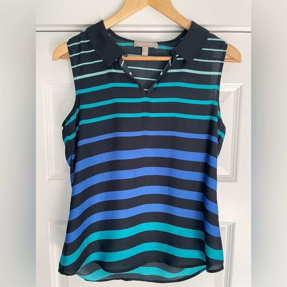 Peter Pan Collar Striped Sleeveless Blouse